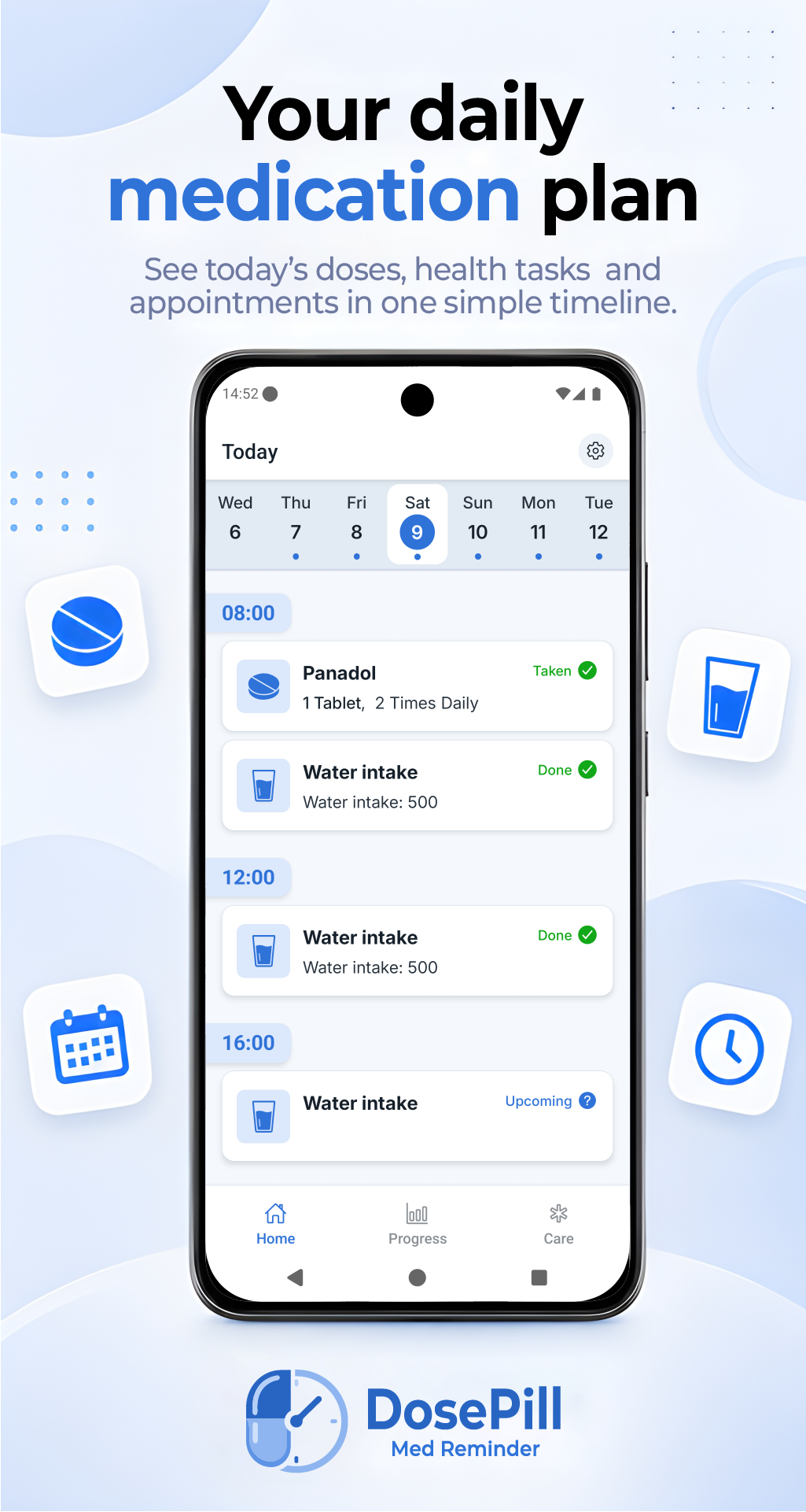 DosePill daily medication plan screen