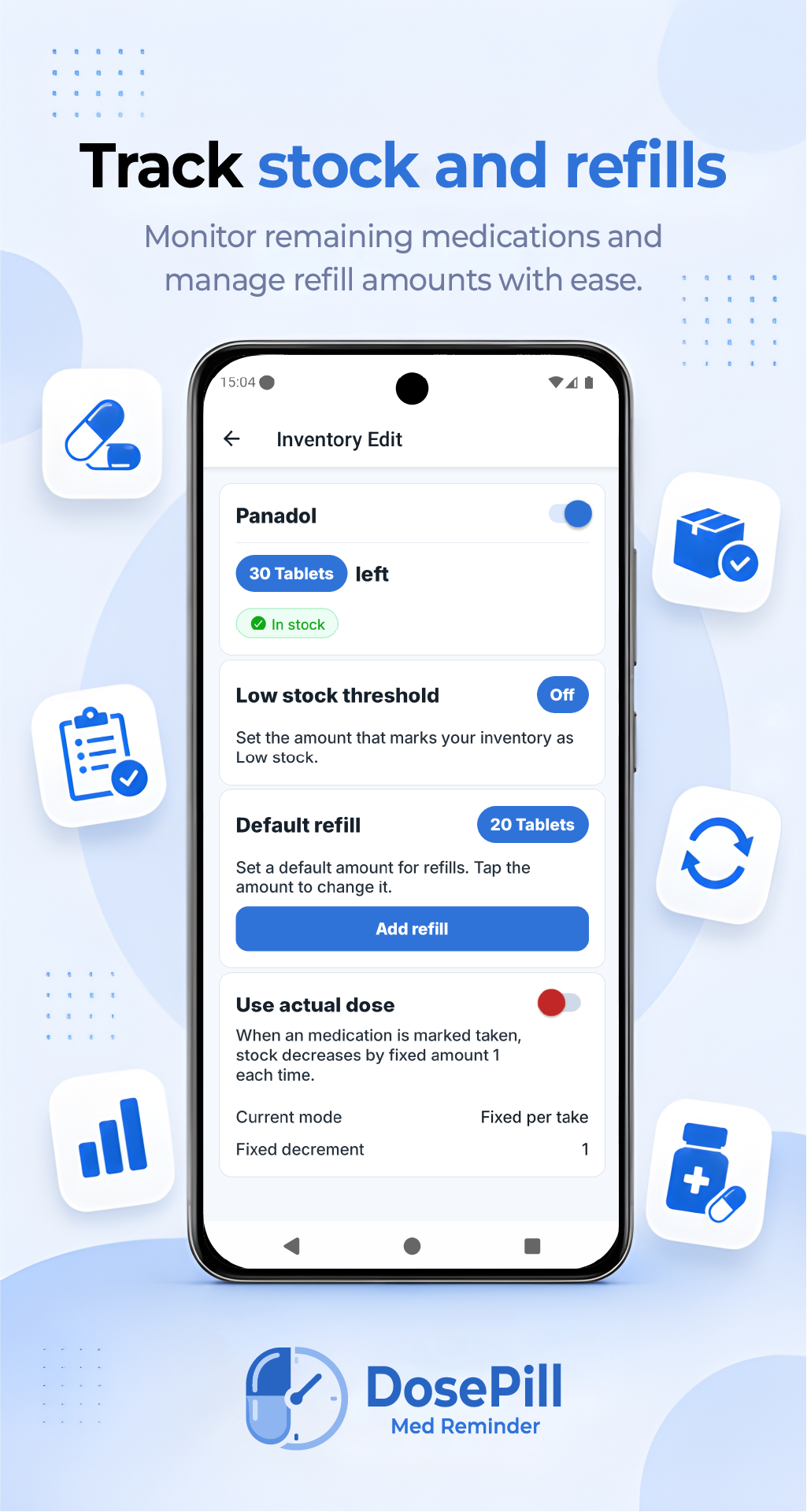 DosePill health trackers screen