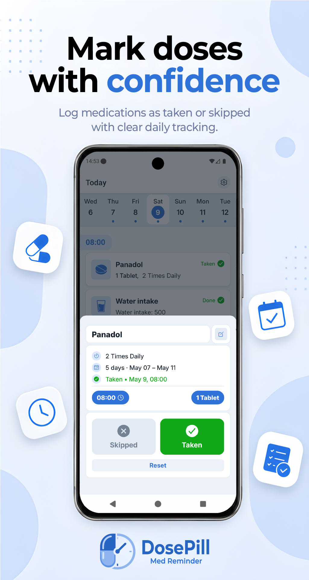 DosePill progress calendar screen