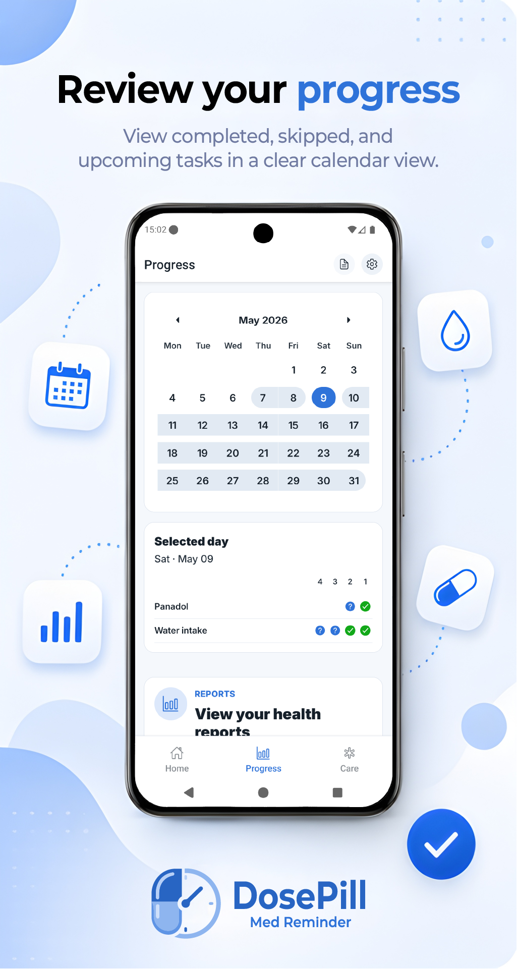DosePill reports screen